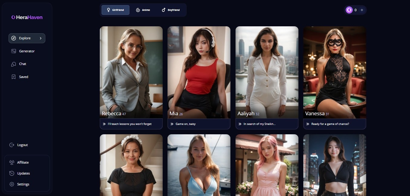 HeraHaven user interface
