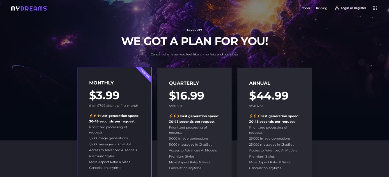 MyDreams.Studio pricing