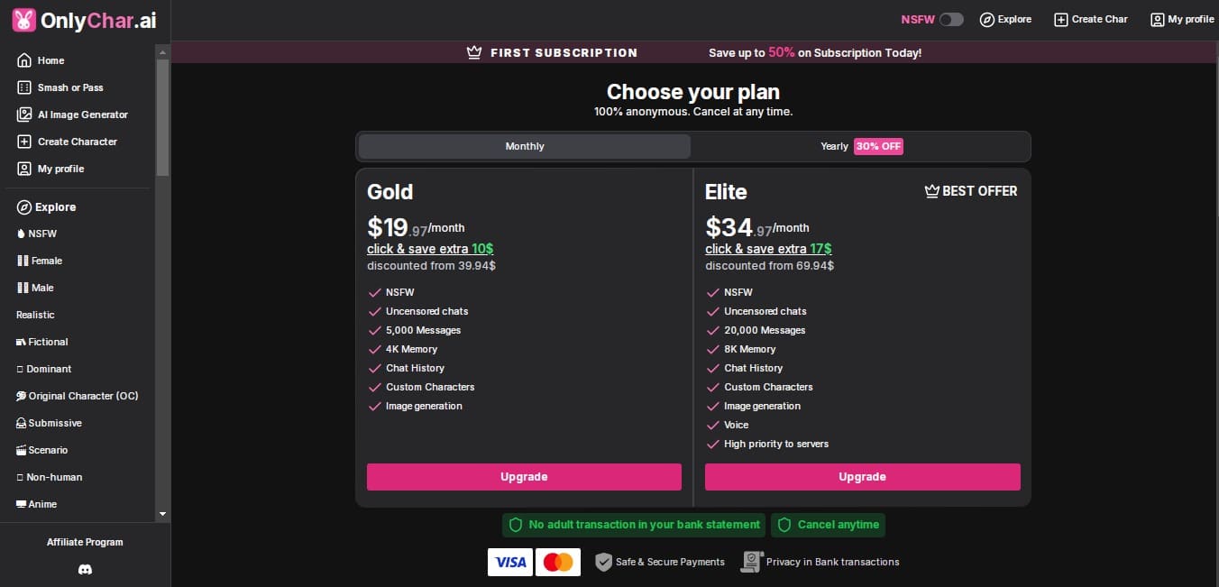 OnlyChar pricing