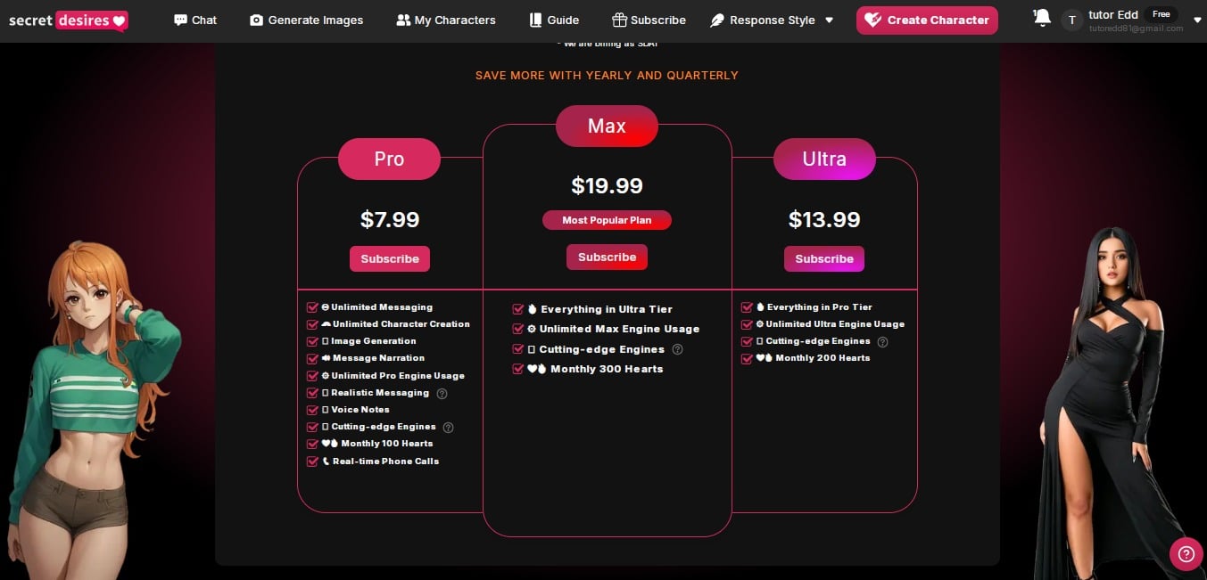 SecretDesires pricing