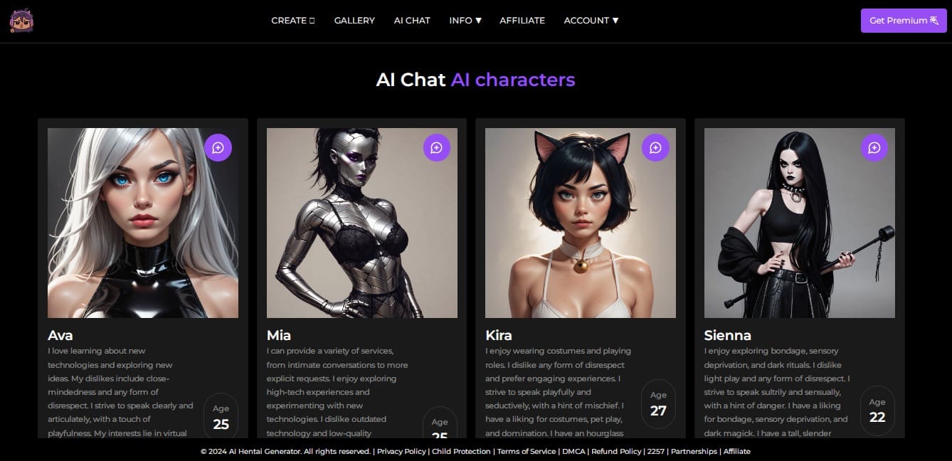 User interface of AI Hentai Generator