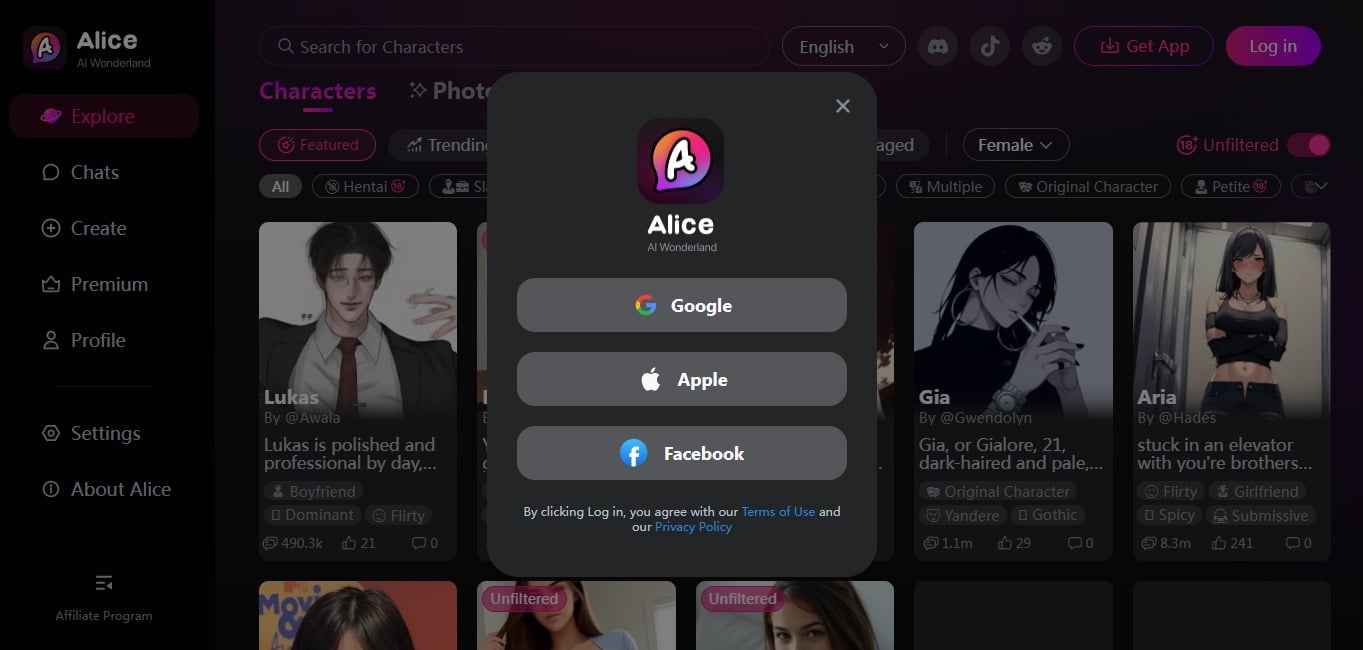 create Alice AI account