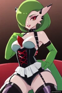Busty Anime Vixen in Stockings and a Corset Ready to Be Undone