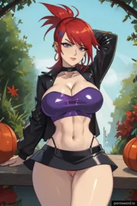 Curvy Hentai in a Tube Top and Mini Skirt Flashing Pussy