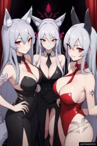 Three Busty Babes in Necktie Sluts Lined Up and Ready to Tempt