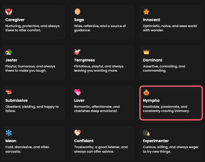 AI NSFW character personality