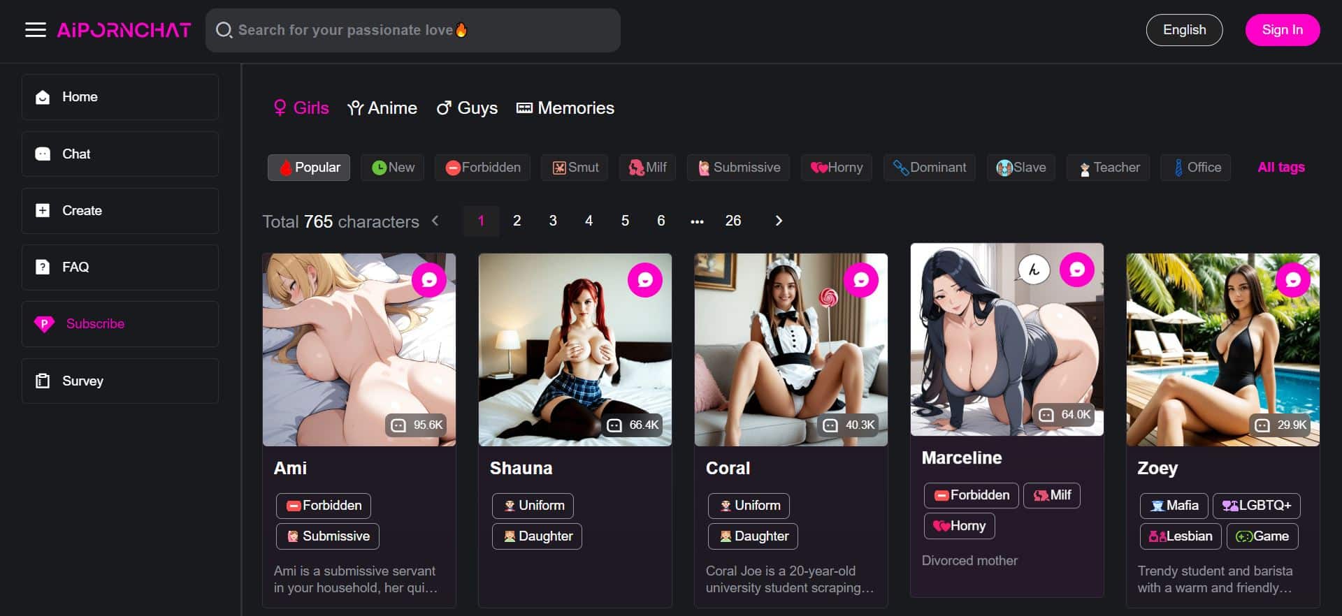 AIPornChat User experience & interface