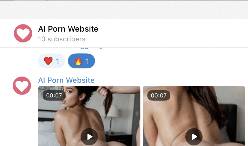 AI Porn website on Telegram