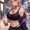 Goth Anime Babe Flashing Black Thong and Big Tits