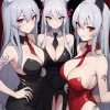 Three Busty Babes in Necktie Sluts Lined Up and Ready to Tempt